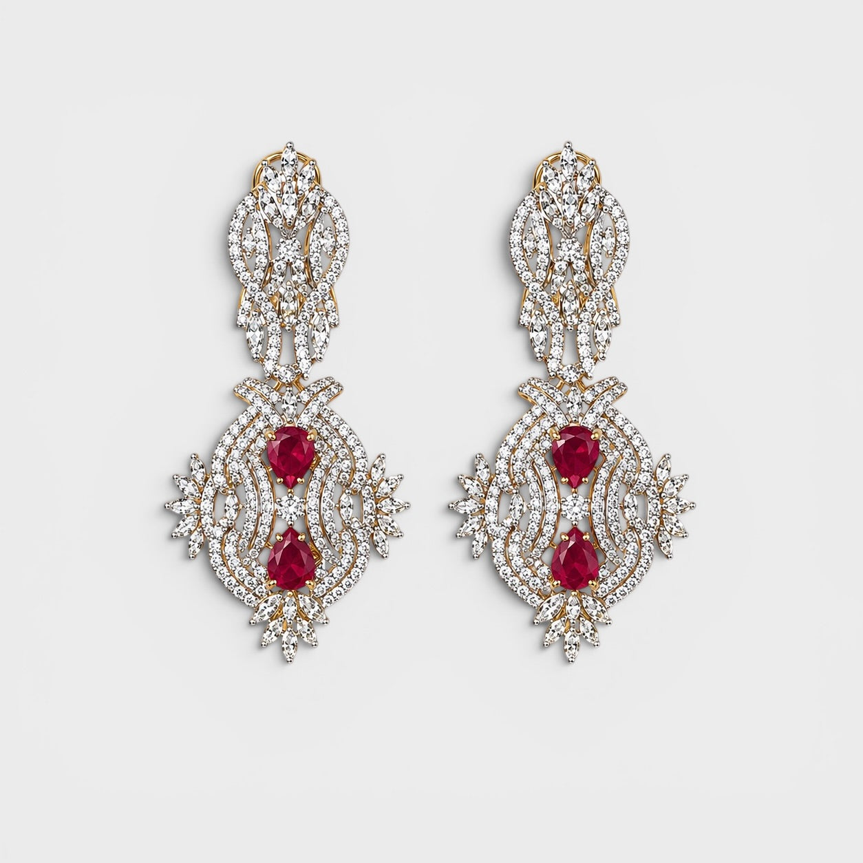 Ruby Flame Brooch & Earring Set