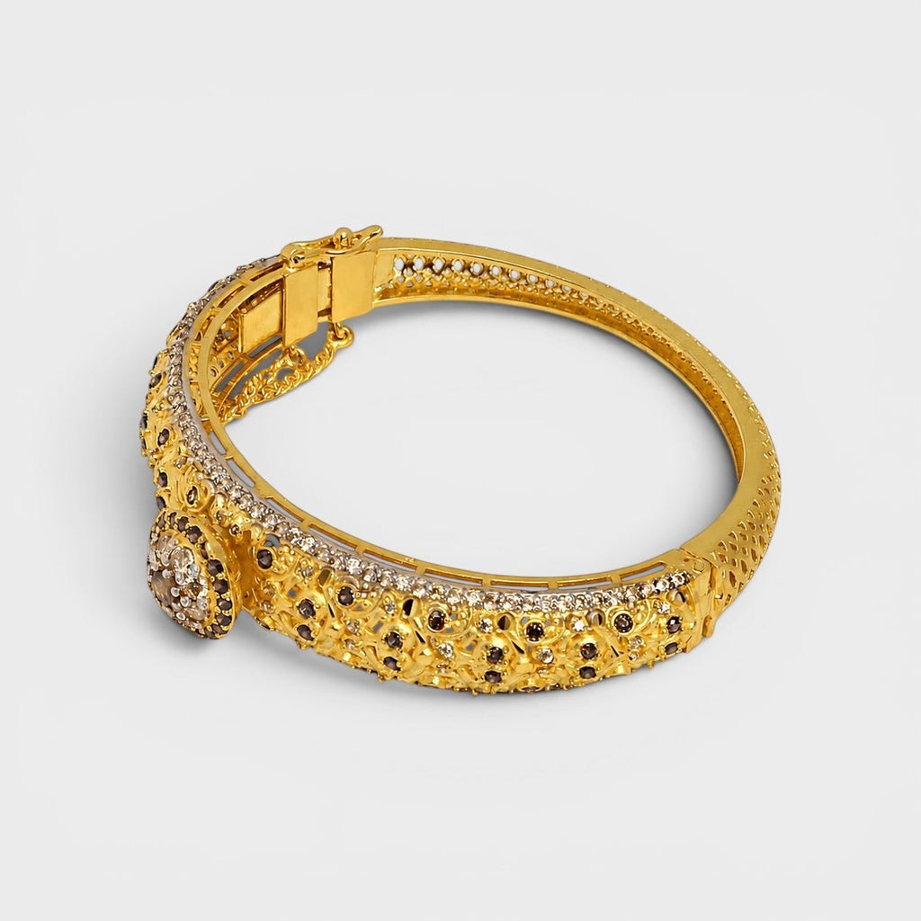 Antique - Style Champagne Cluster Bangle - Monis Anas Jewellers