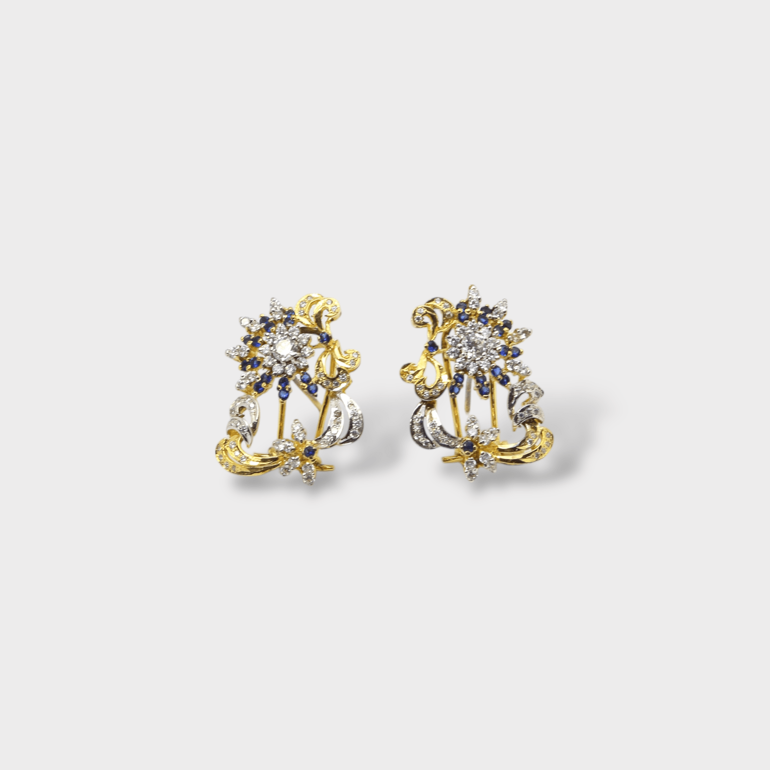 Blue Sapphire Floral Burst Clip Earrings - Monis Anas Jewellers