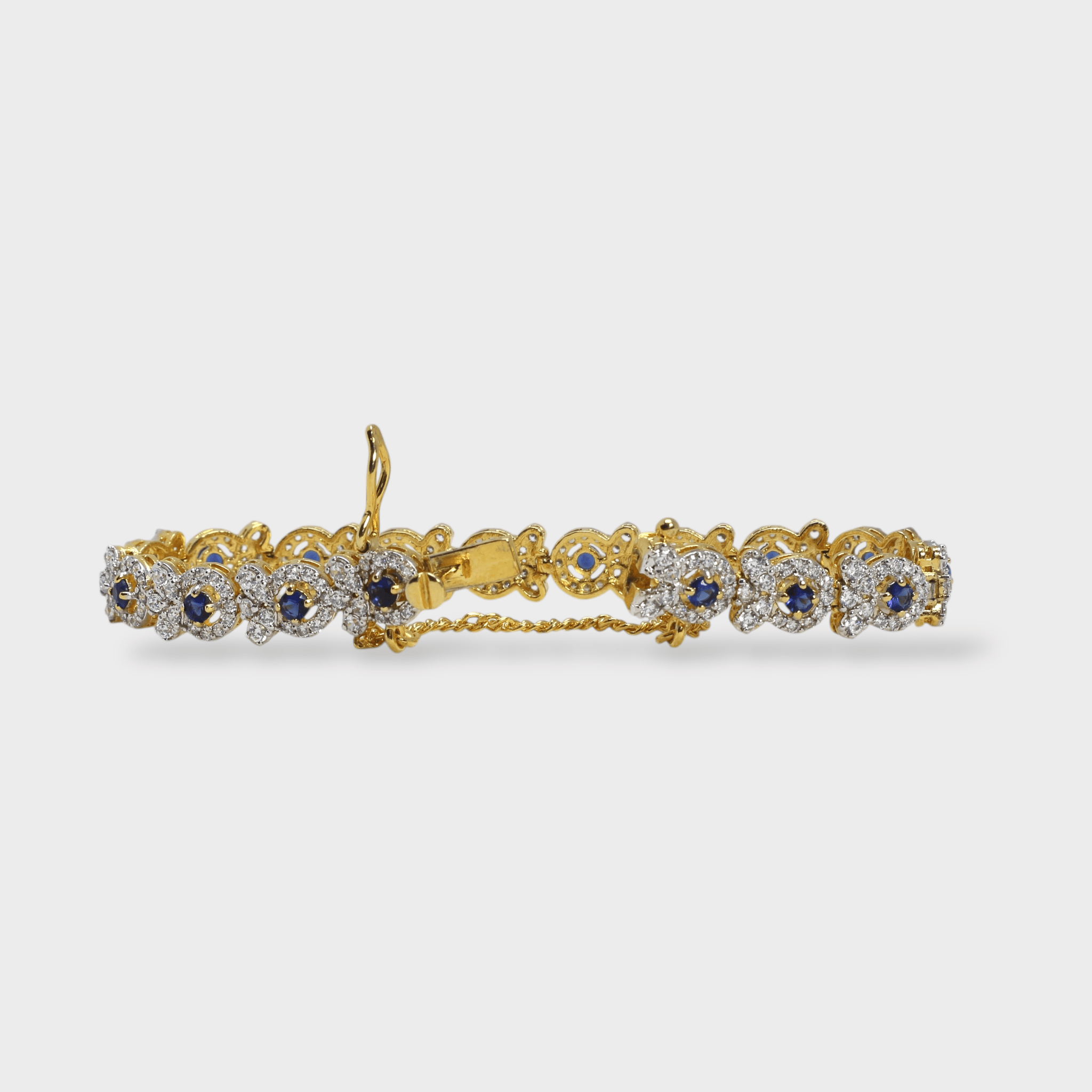 Blue Sapphire Floral Halo Bracelet – Gold Plated - Monis Anas Jewellers