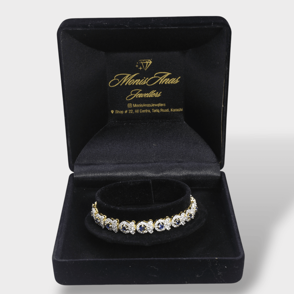 Blue Sapphire Floral Halo Bracelet – Gold Plated - Monis Anas Jewellers