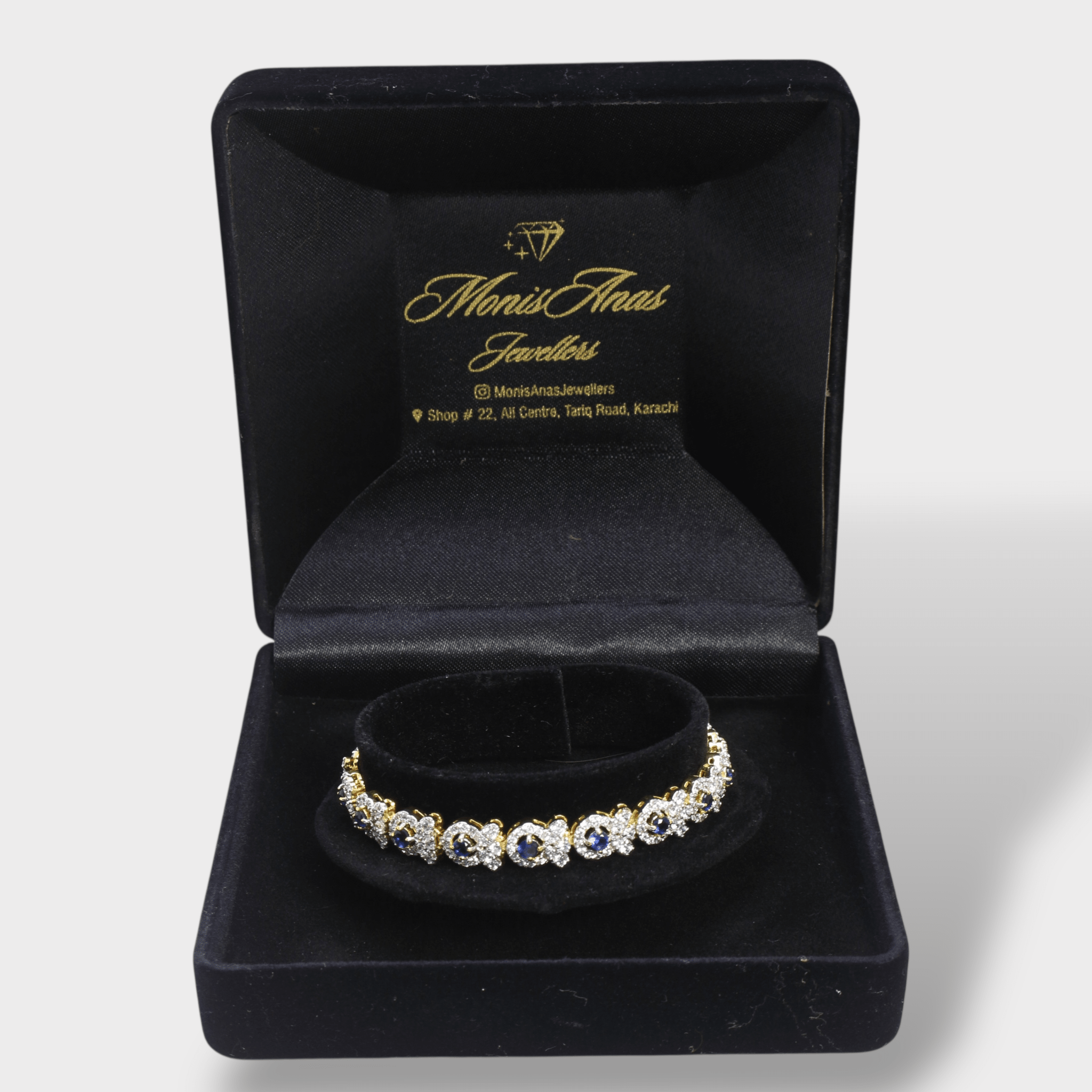 Blue Sapphire Floral Halo Bracelet – Gold Plated - Monis Anas Jewellers