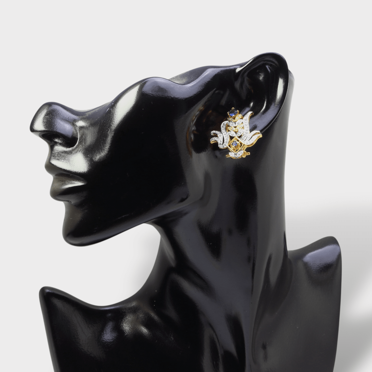 Blue Sapphire Floral Pearl Drop Clip Earrings - Monis Anas Jewellers