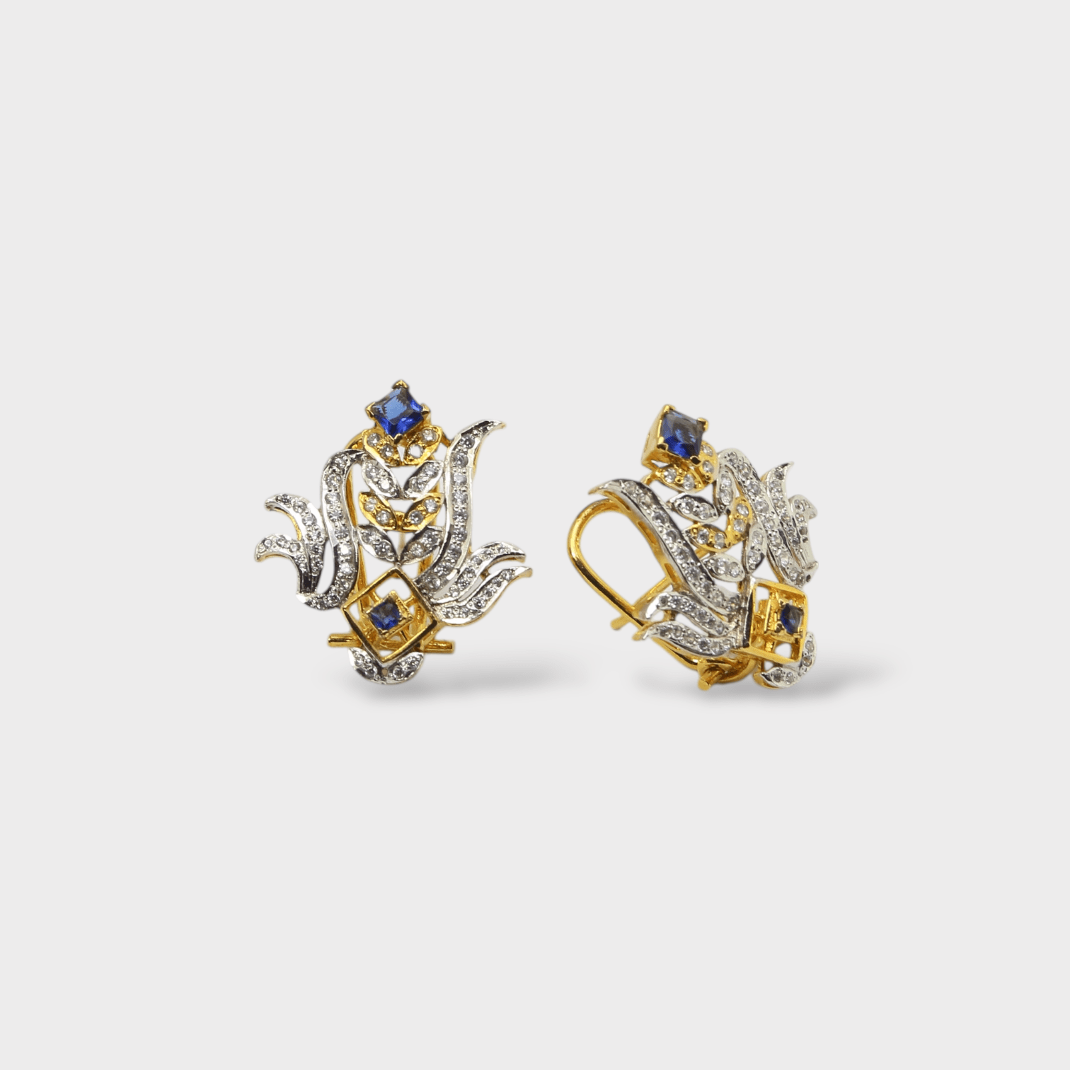 Blue Sapphire Floral Pearl Drop Clip Earrings - Monis Anas Jewellers