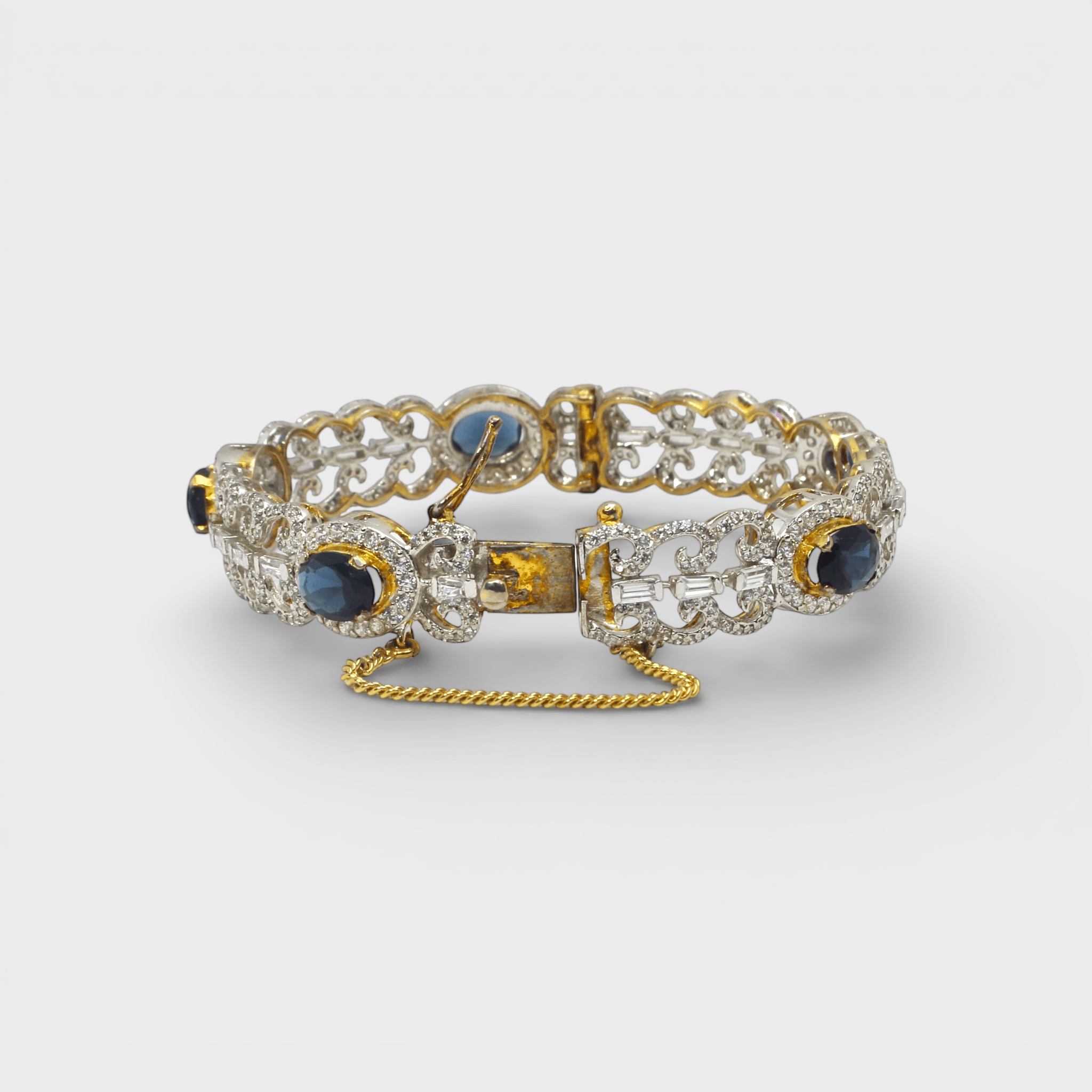 Blue Sapphire Open Lattice Bangle - Monis Anas Jewellers