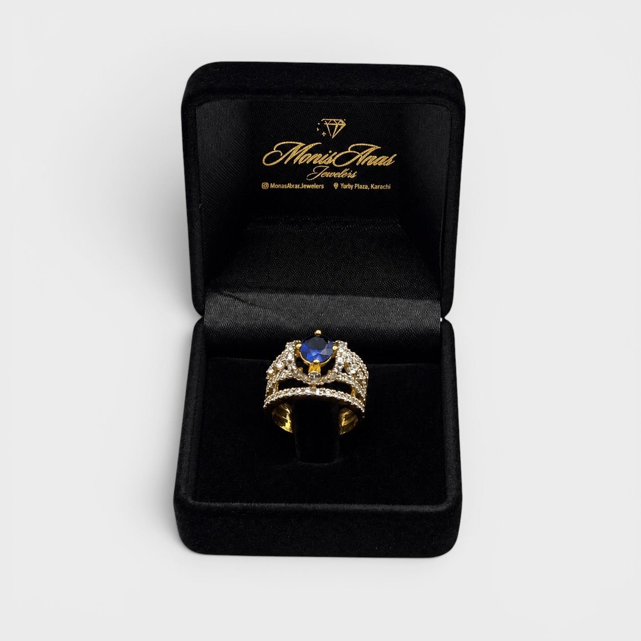 Blue Sapphire Open Lattice Ring - Monis Anas Jewellers