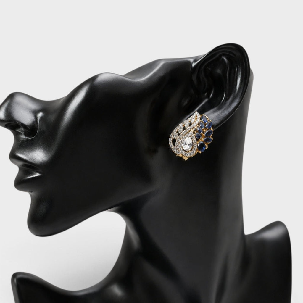 Blue Sapphire Pearl Leaf Drop Earrings - Monis Anas Jewellers
