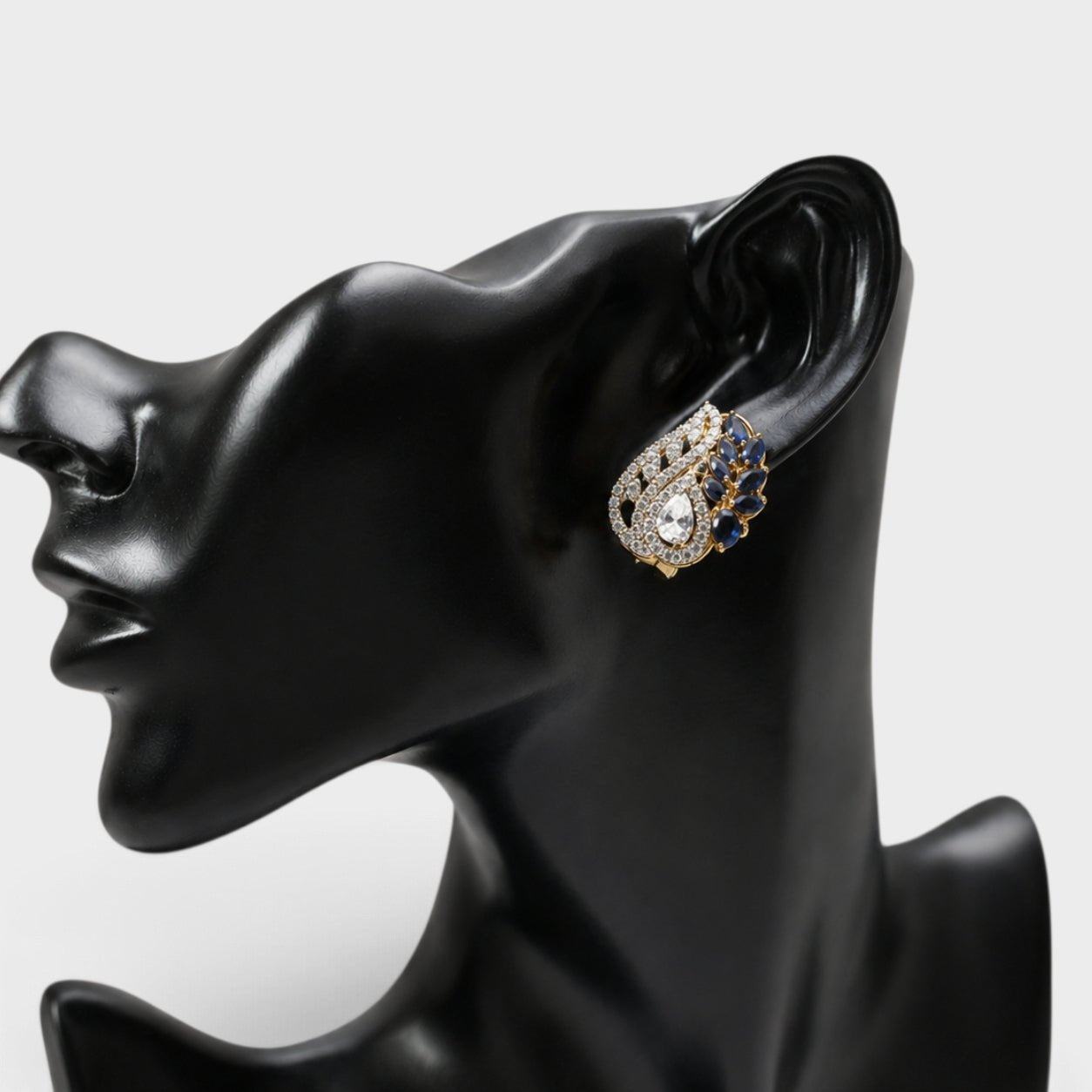 Blue Sapphire Pearl Leaf Drop Earrings - Monis Anas Jewellers