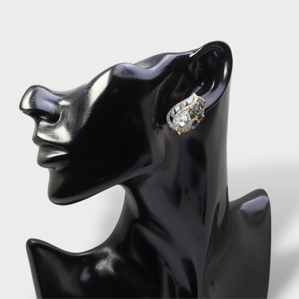 Blue Sapphire Pearl Leaf Drop Earrings - Monis Anas Jewellers