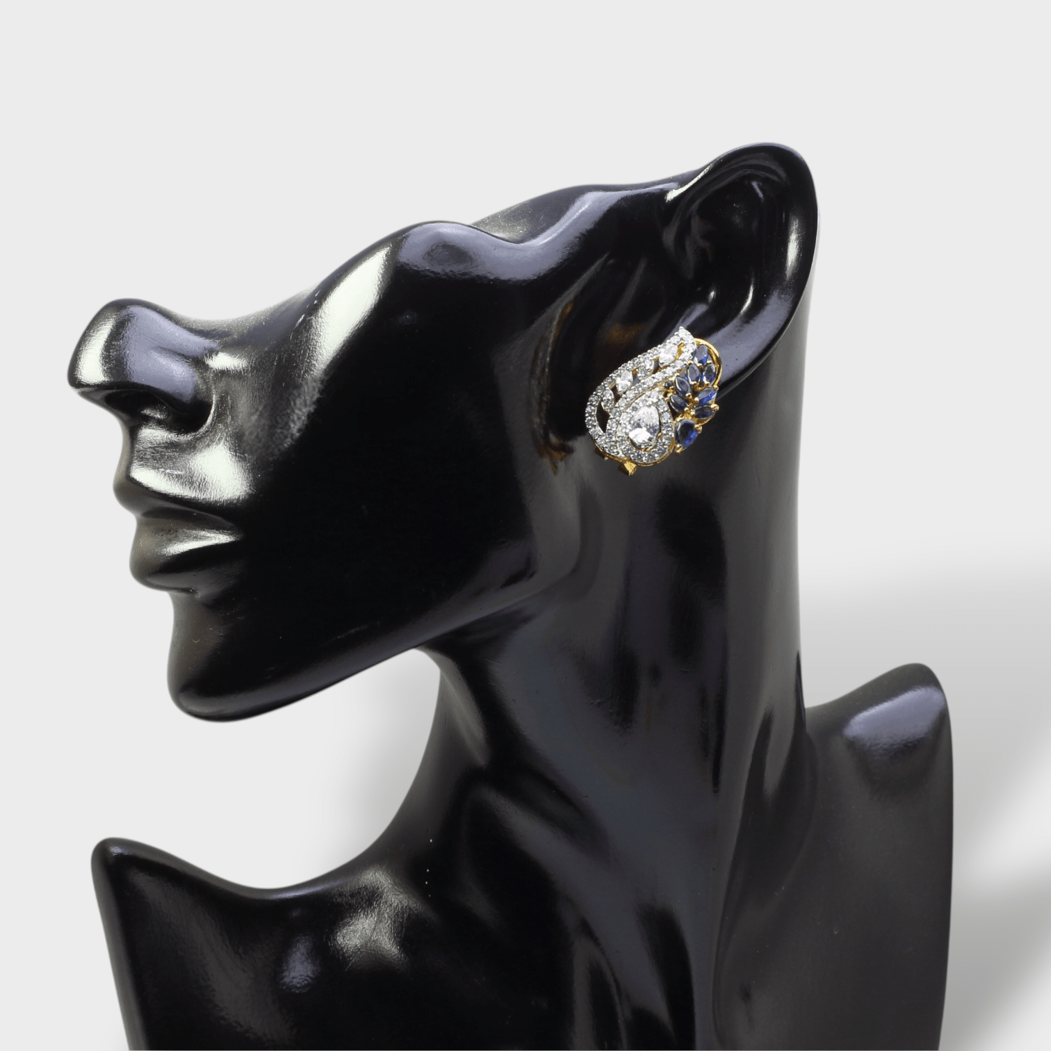 Blue Sapphire Pearl Leaf Drop Earrings - Monis Anas Jewellers