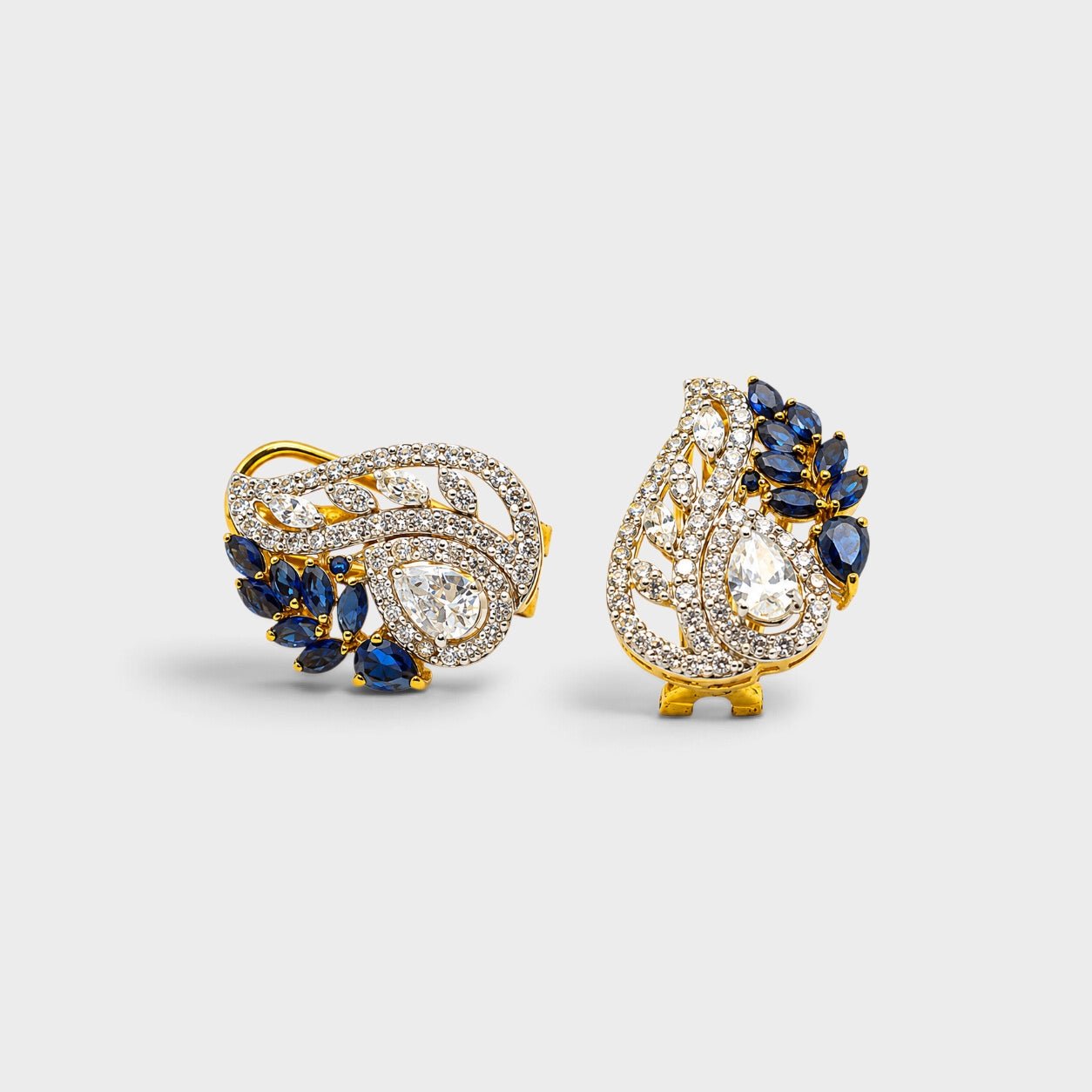 Blue Sapphire Pearl Leaf Drop Earrings - Monis Anas Jewellers