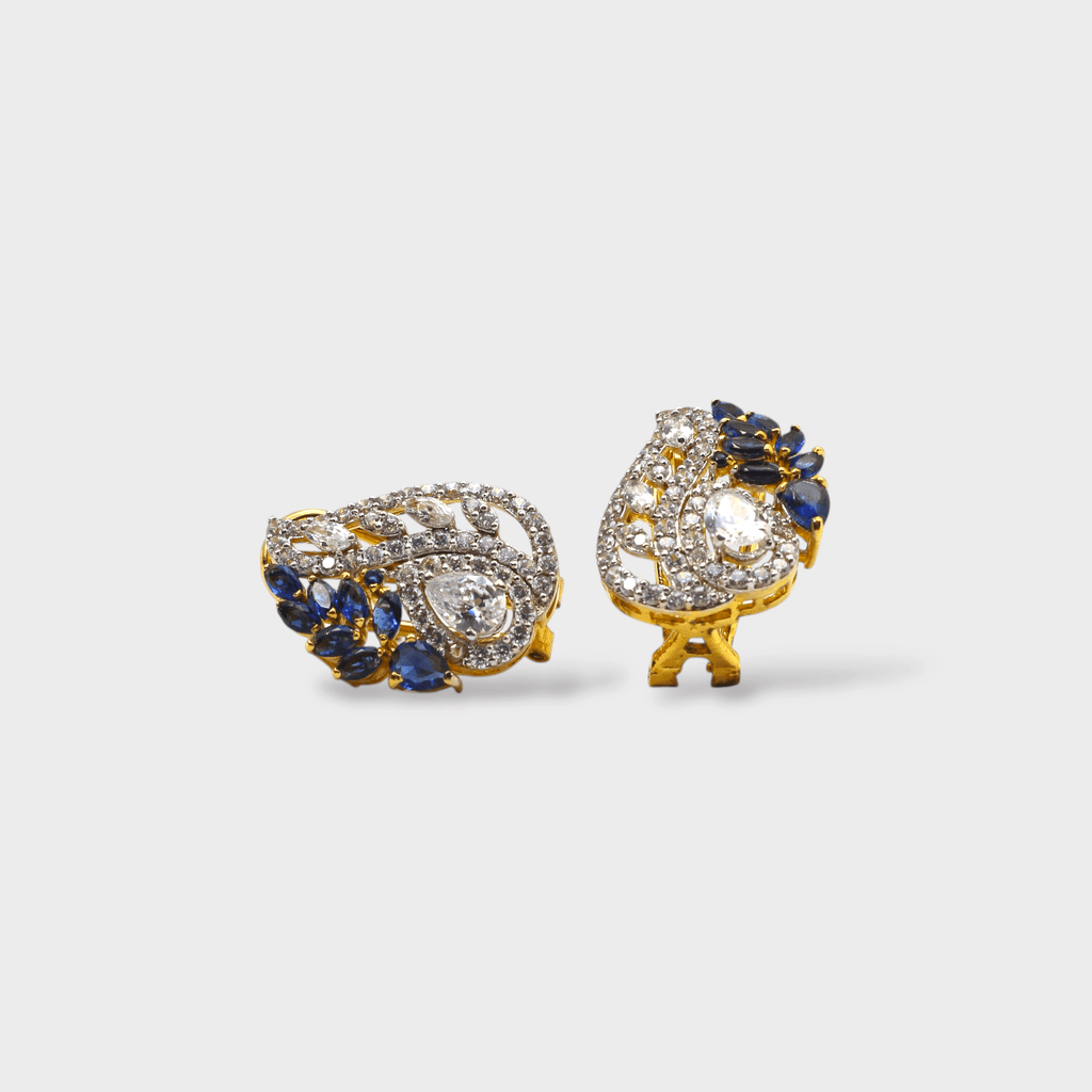 Blue Sapphire Pearl Leaf Drop Earrings - Monis Anas Jewellers