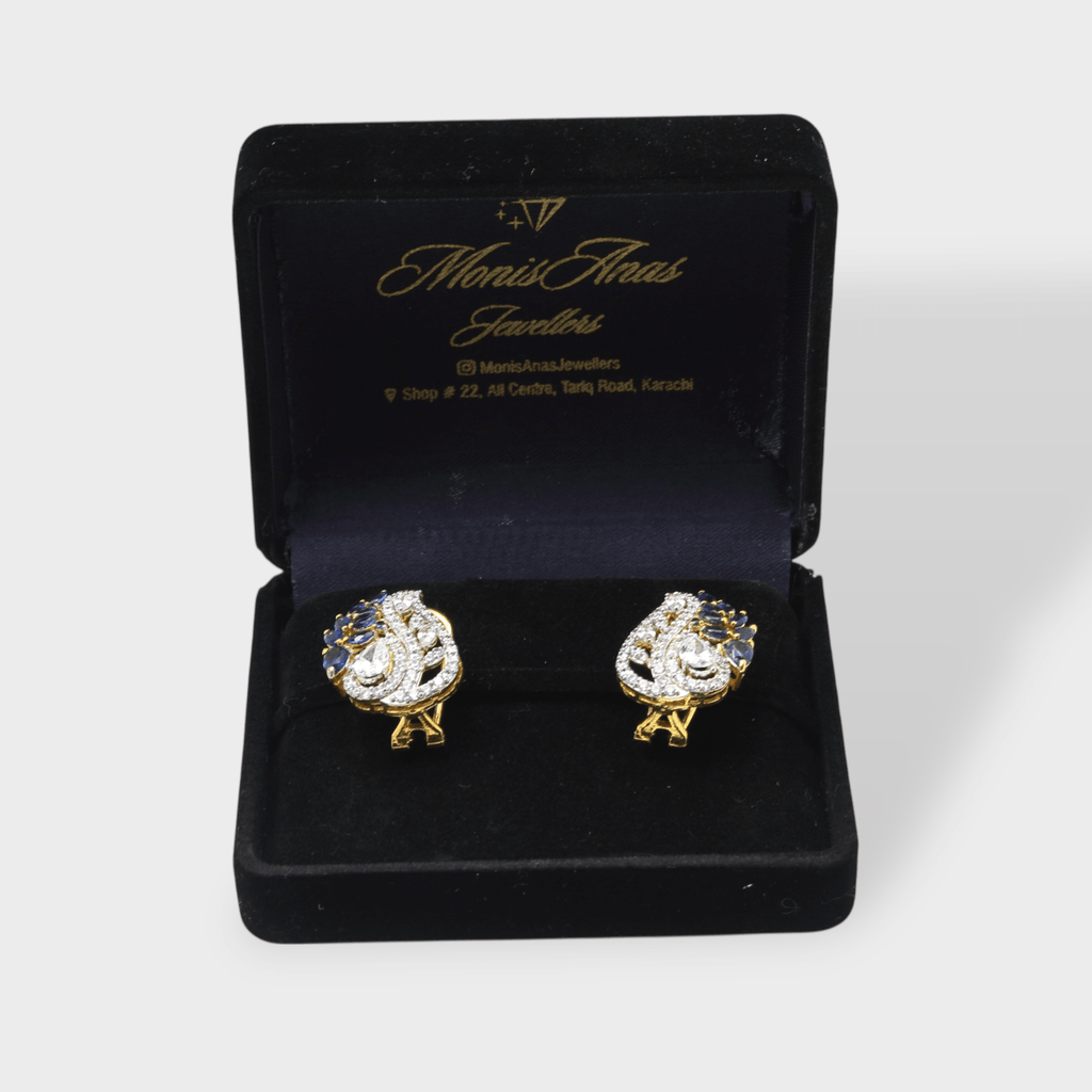 Blue Sapphire Pearl Leaf Drop Earrings - Monis Anas Jewellers