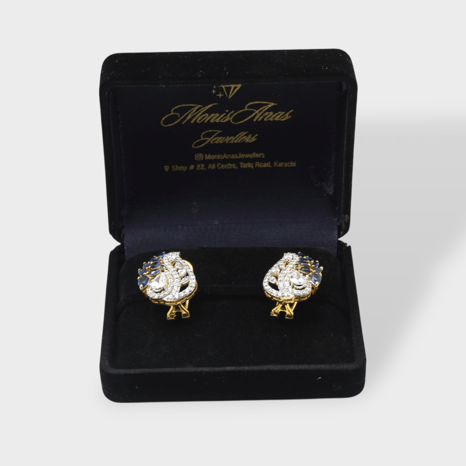 Blue Sapphire Pearl Leaf Drop Earrings - Monis Anas Jewellers