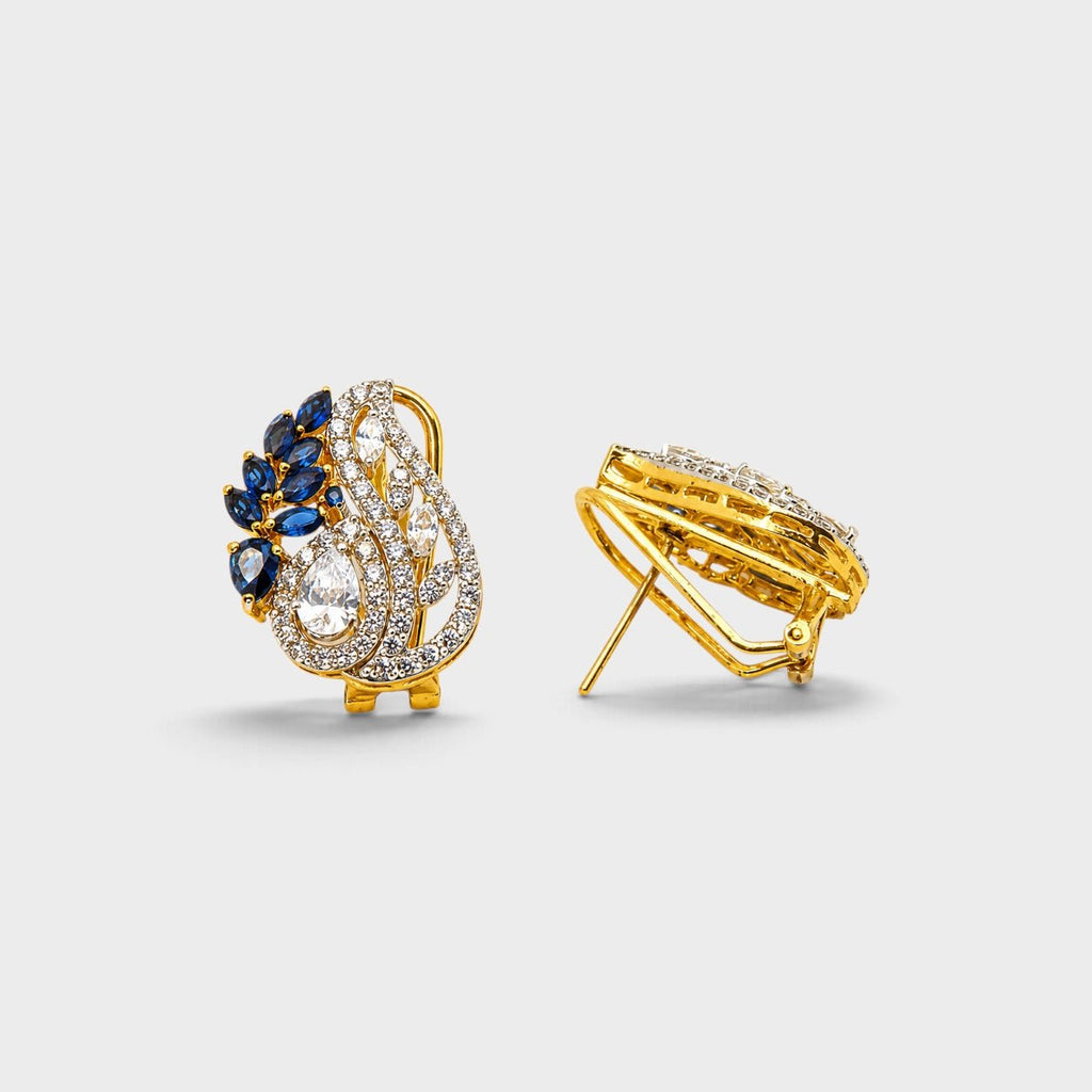 Blue Sapphire Pearl Leaf Drop Earrings - Monis Anas Jewellers