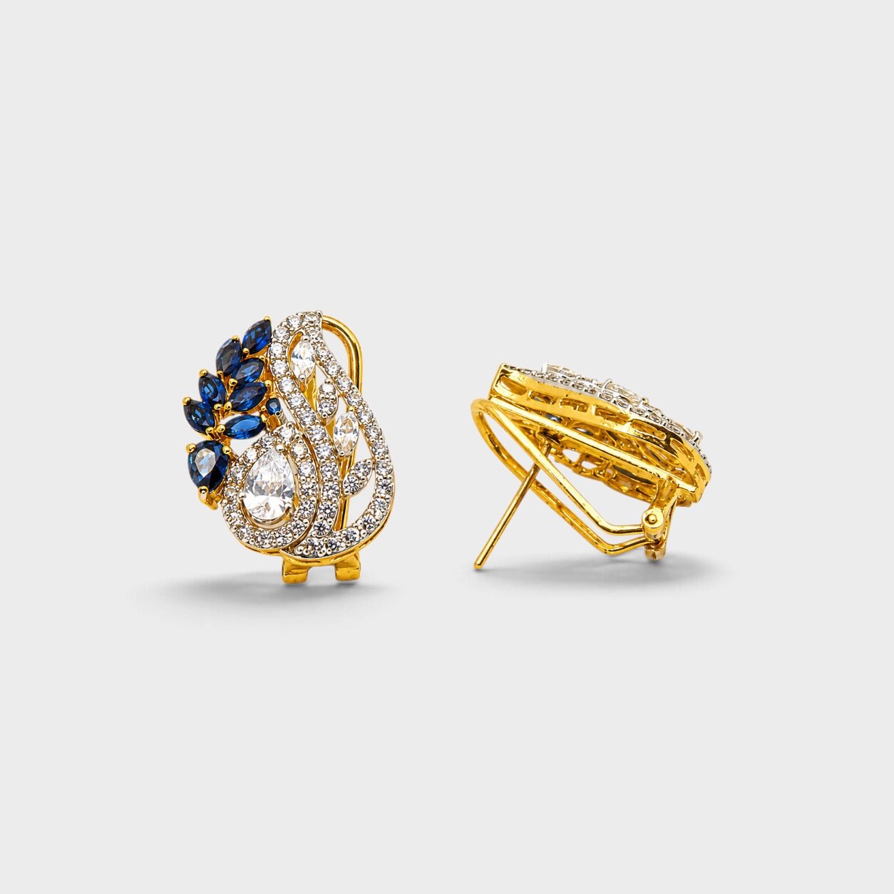 Blue Sapphire Pearl Leaf Drop Earrings - Monis Anas Jewellers