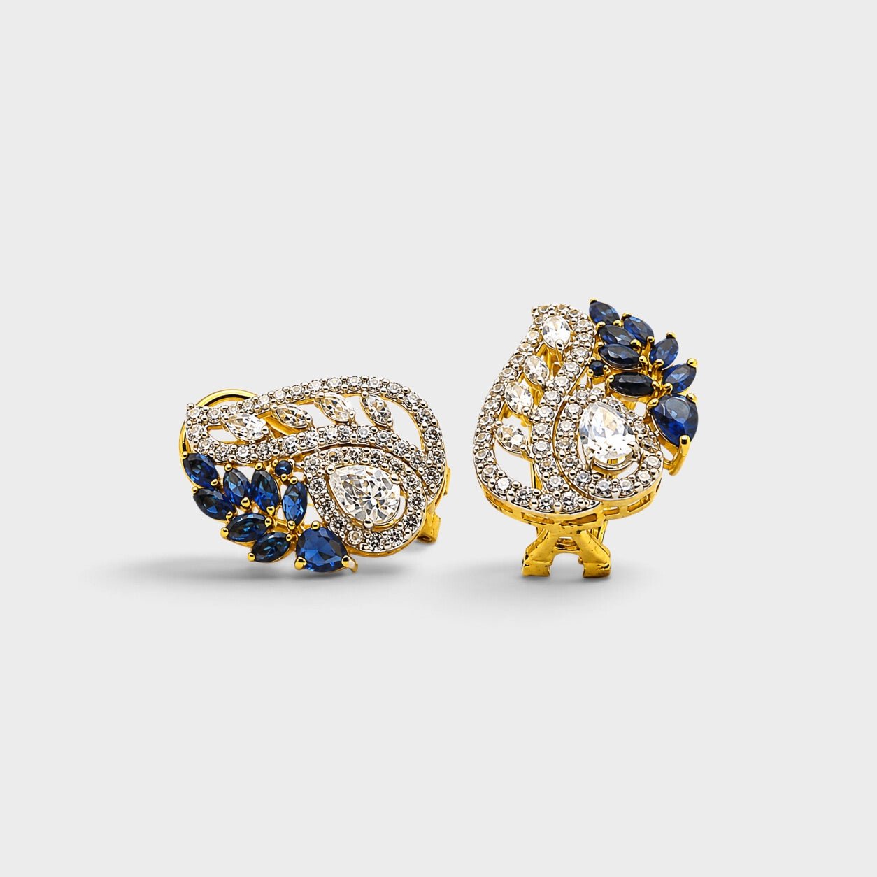 Blue Sapphire Pearl Leaf Drop Earrings - Monis Anas Jewellers