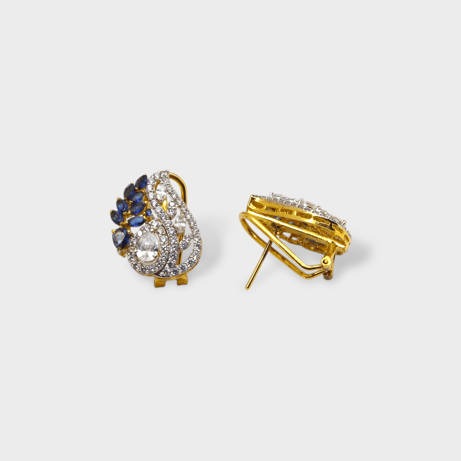 Blue Sapphire Pearl Leaf Drop Earrings - Monis Anas Jewellers