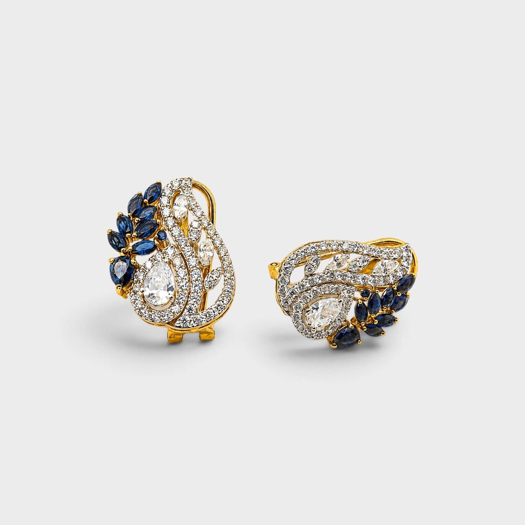 Blue Sapphire Pearl Leaf Drop Earrings - Monis Anas Jewellers