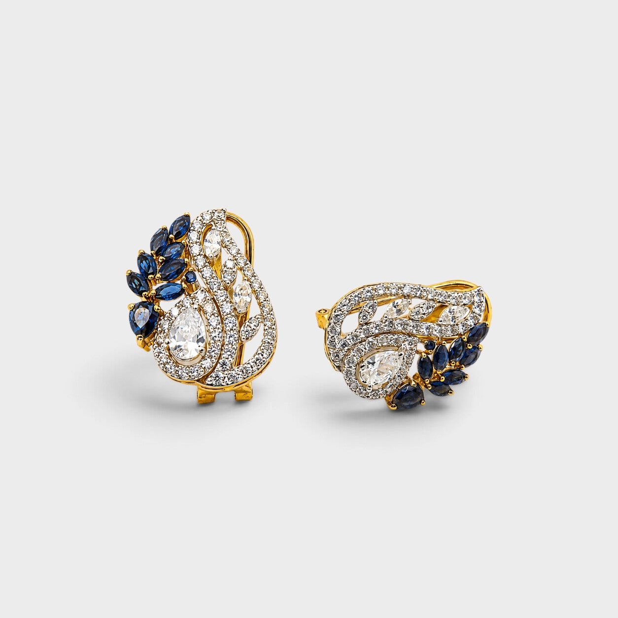 Blue Sapphire Pearl Leaf Drop Earrings - Monis Anas Jewellers