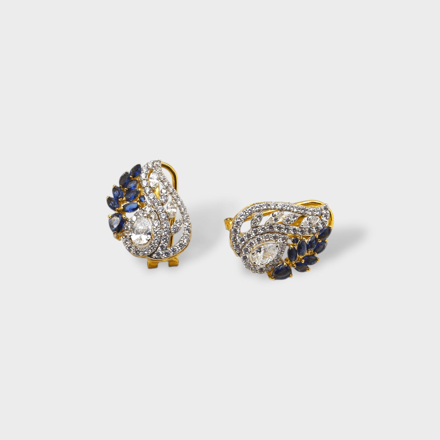 Blue Sapphire Pearl Leaf Drop Earrings - Monis Anas Jewellers