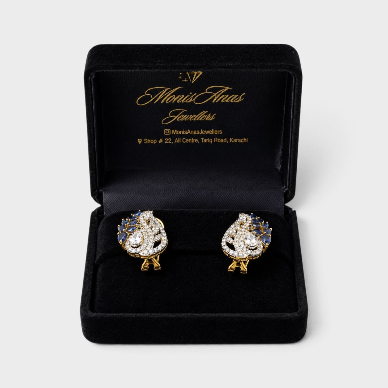 Blue Sapphire Pearl Leaf Drop Earrings - Monis Anas Jewellers
