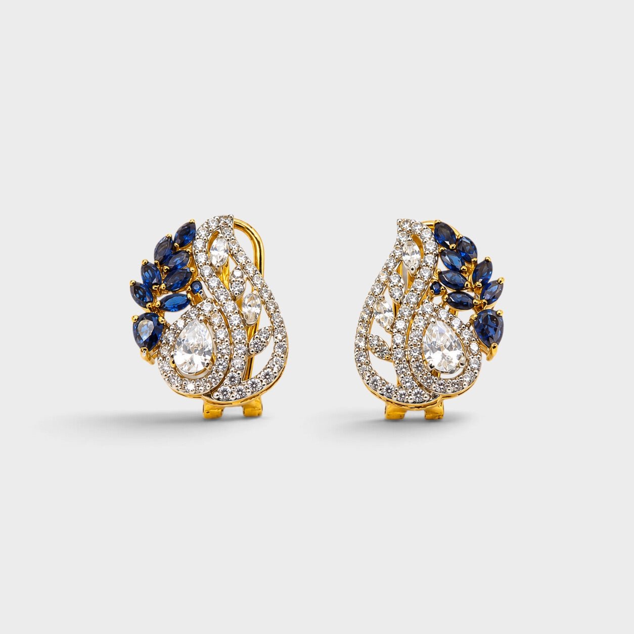Blue Sapphire Pearl Leaf Drop Earrings - Monis Anas Jewellers