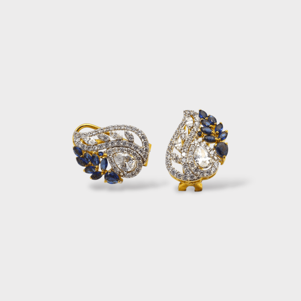 Blue Sapphire Pearl Leaf Drop Earrings - Monis Anas Jewellers