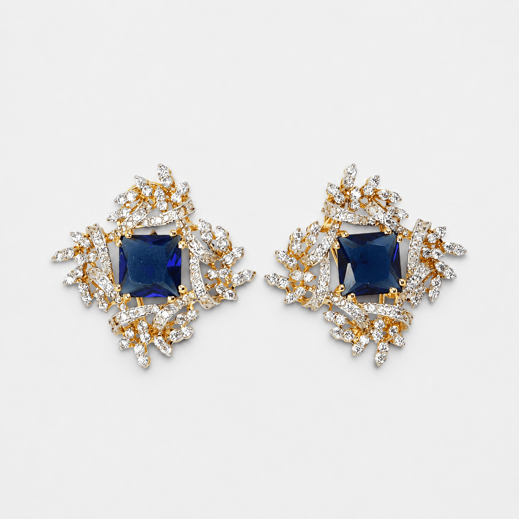 Blue Starburst Statement Studs - Monis Anas Jewellers
