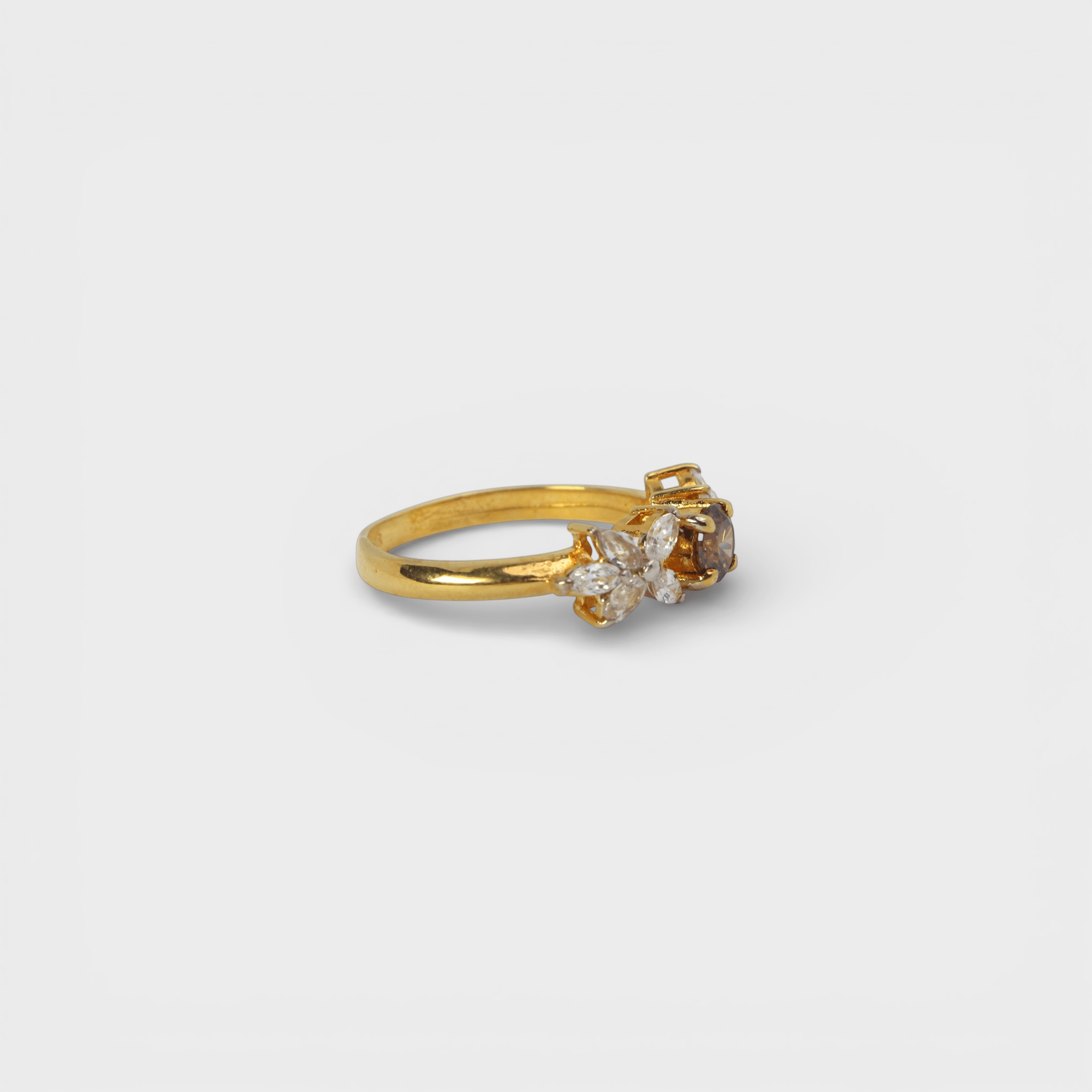 Champagne Zircon Flower Ring - Monis Anas Jewellers