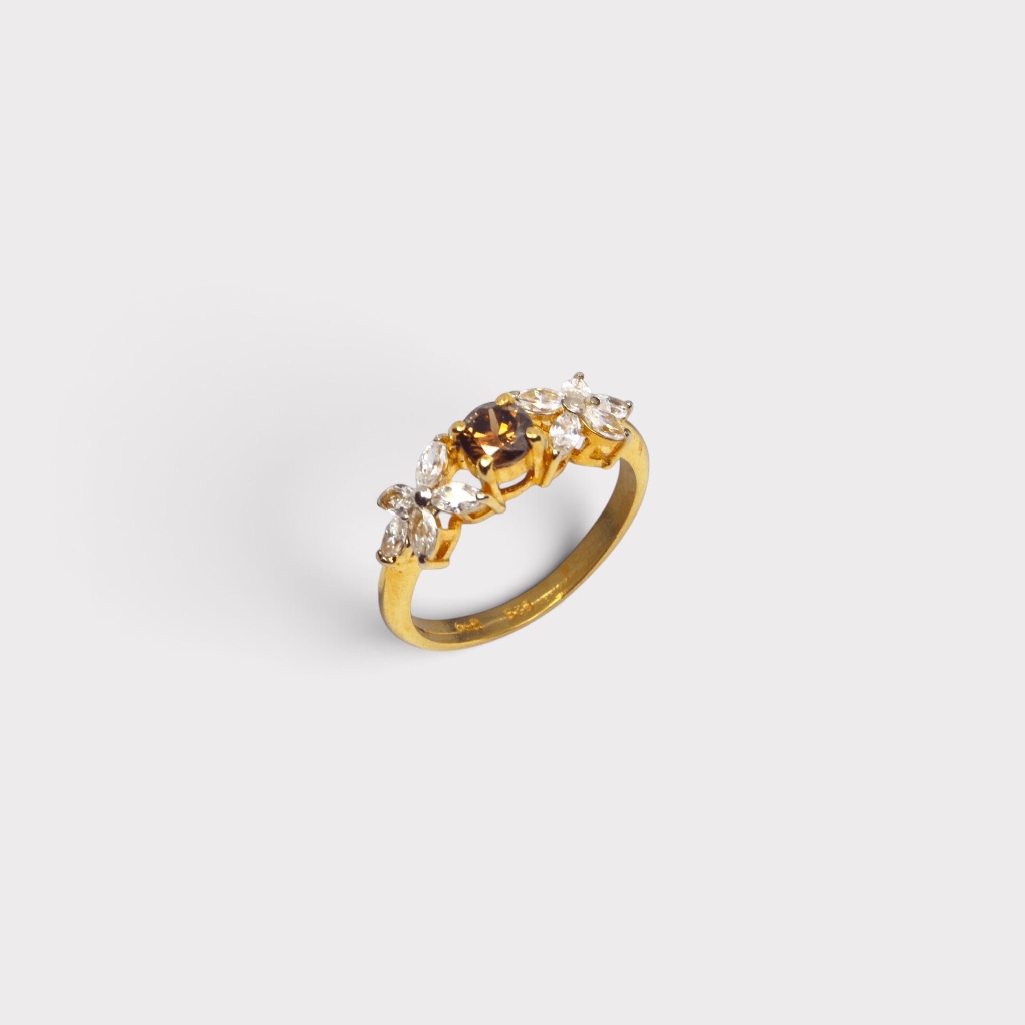 Champagne Zircon Flower Ring - Monis Anas Jewellers