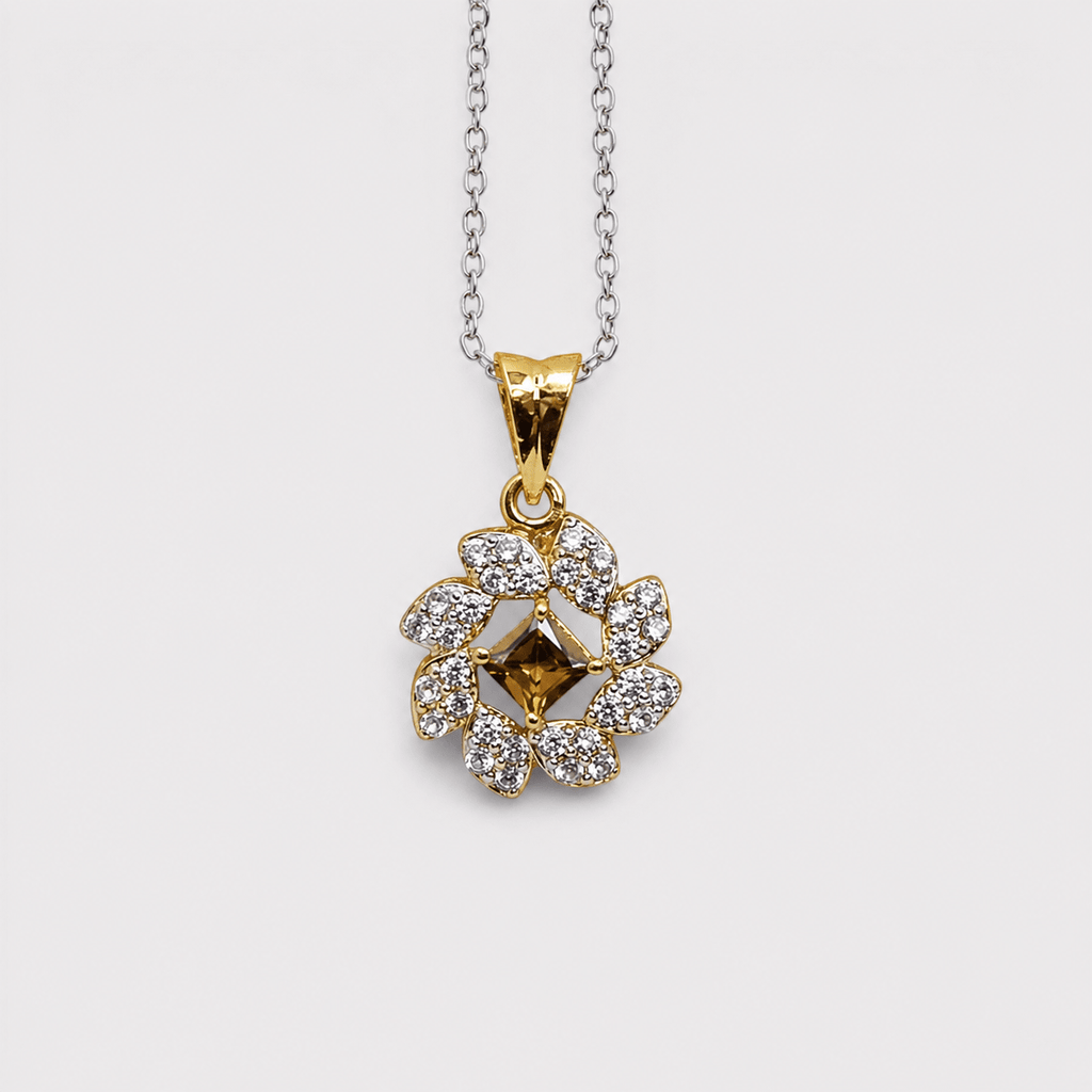 Champagne Zircon Pearl Floral Set – Pendant & Earrings - Monis Anas Jewellers