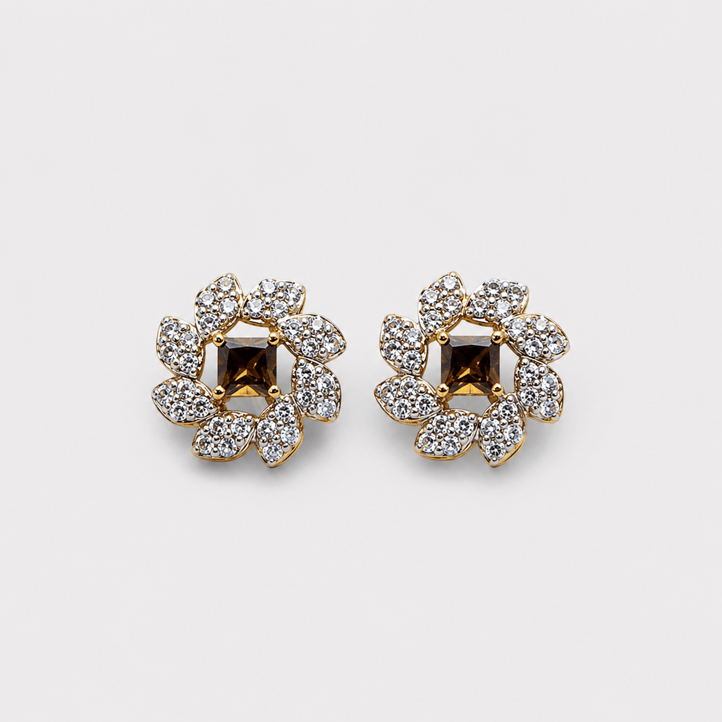 Champagne Zircon Pearl Floral Set – Pendant & Earrings - Monis Anas Jewellers