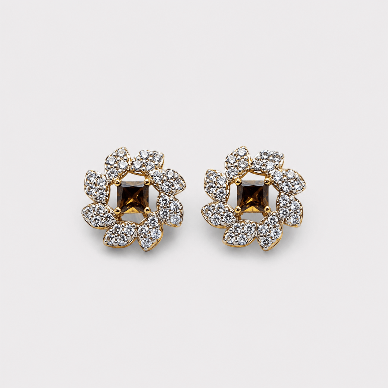 Champagne Zircon Pearl Floral Set – Pendant & Earrings - Monis Anas Jewellers