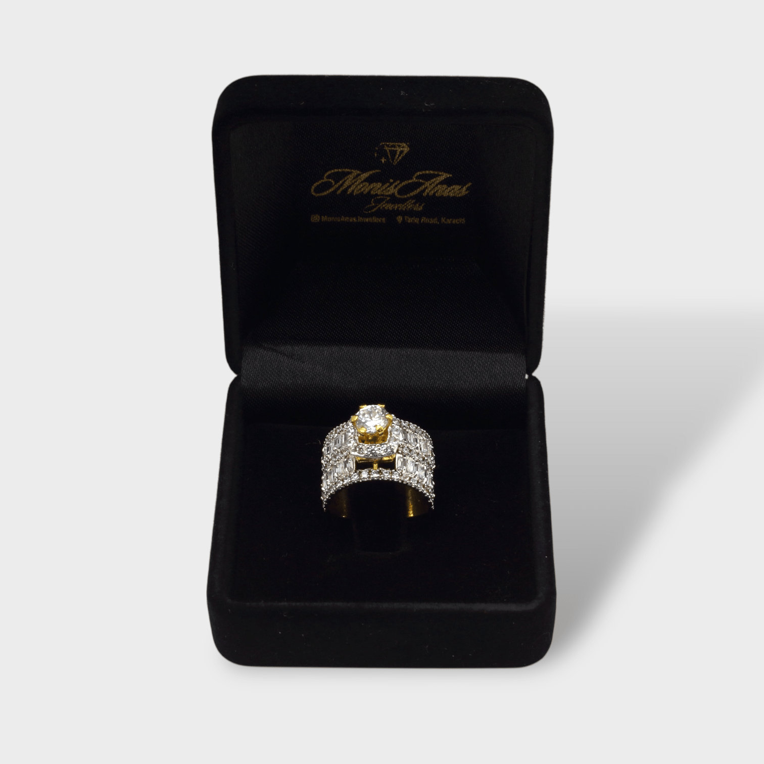 Clear CZ Wide Baguette Cluster Ring - Monis Anas Jewellers