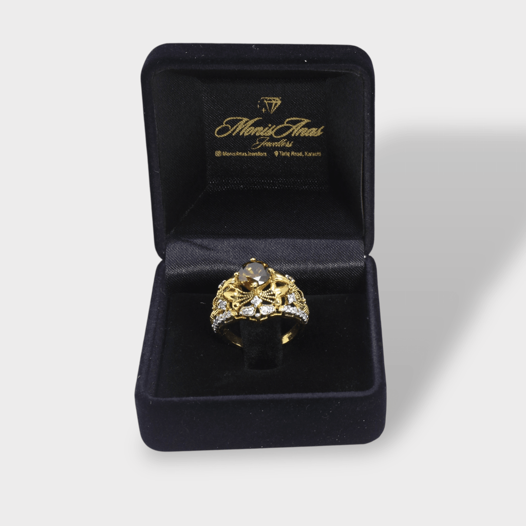 Cognac Filigree Crown Ring - Monis Anas Jewellers