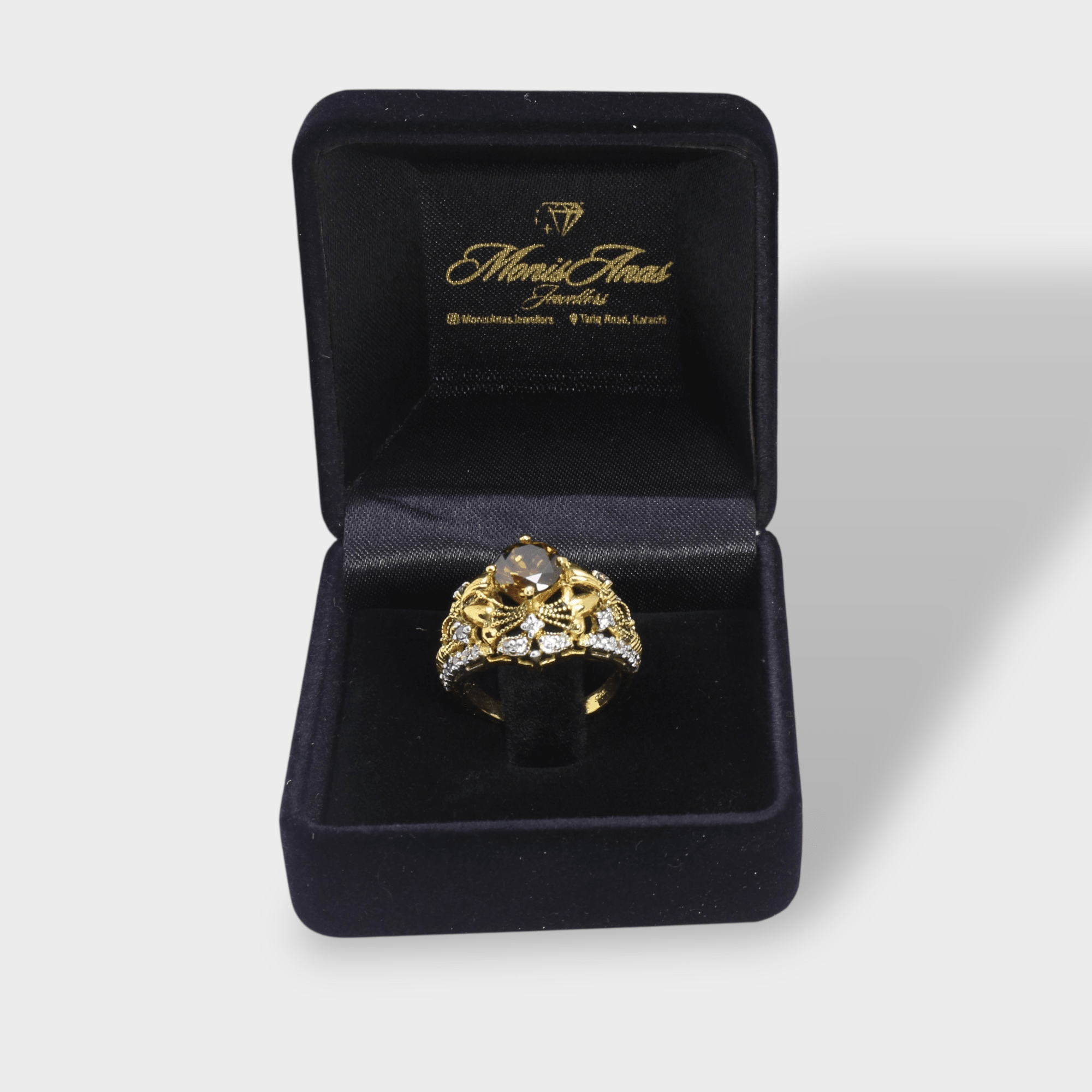 Cognac Filigree Crown Ring - Monis Anas Jewellers