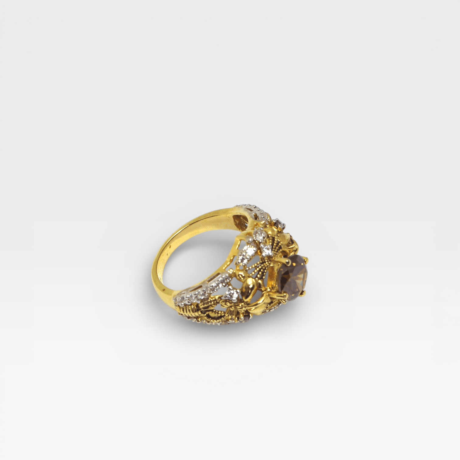 Cognac Filigree Crown Ring - Monis Anas Jewellers