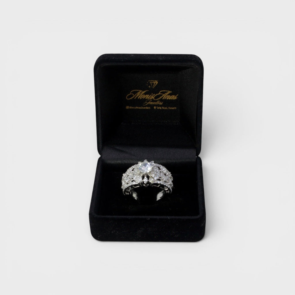 Crystal Starburst Wide Ring - Monis Anas Jewellers