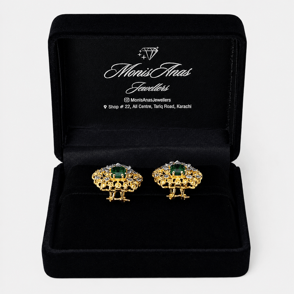 Emerald Floral Stud Earrings - Monis Anas Jewellers