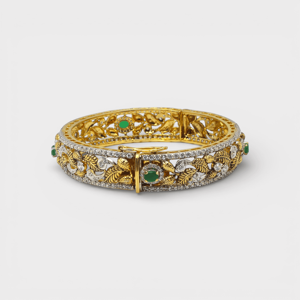 Emerald Leaf Filigree Bangle - Monis Anas Jewellers