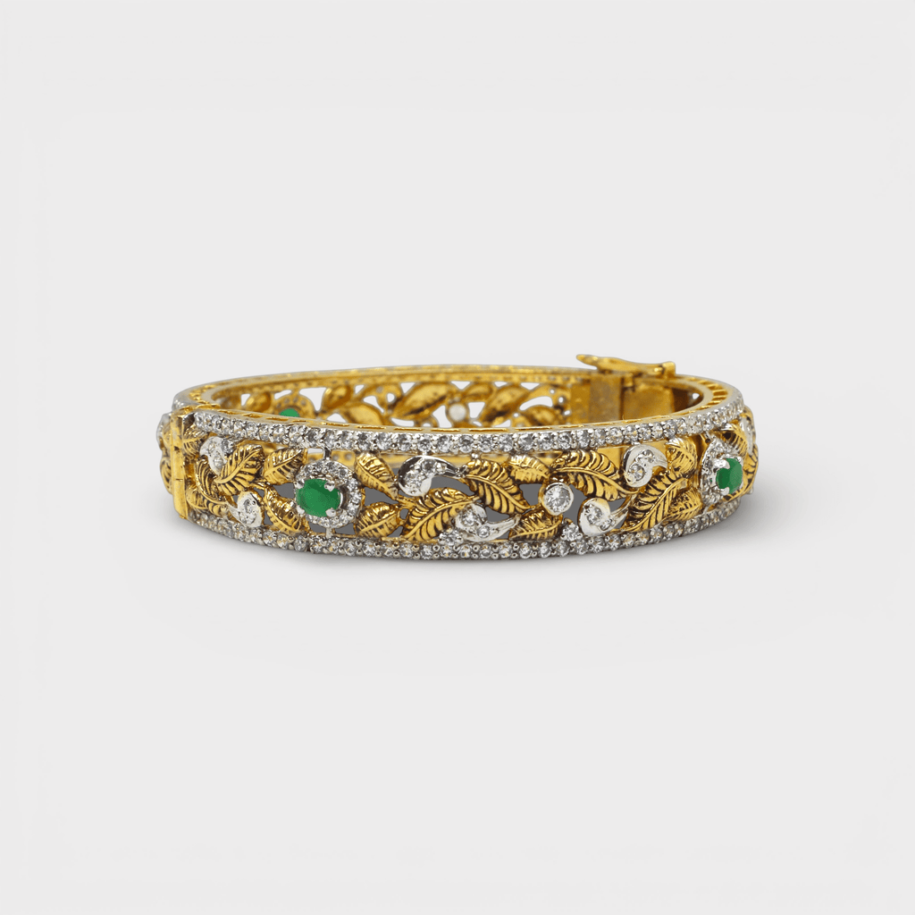 Emerald Leaf Filigree Bangle - Monis Anas Jewellers