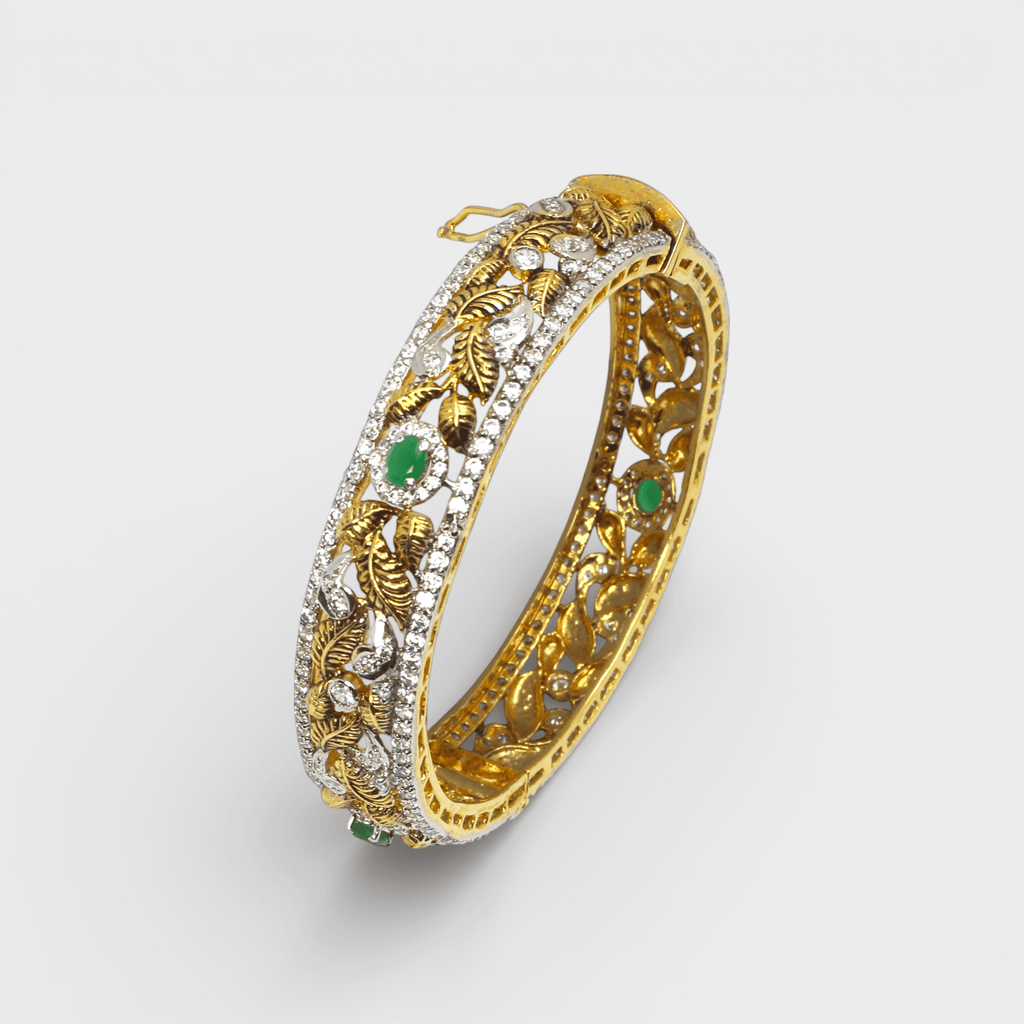 Emerald Leaf Filigree Bangle - Monis Anas Jewellers