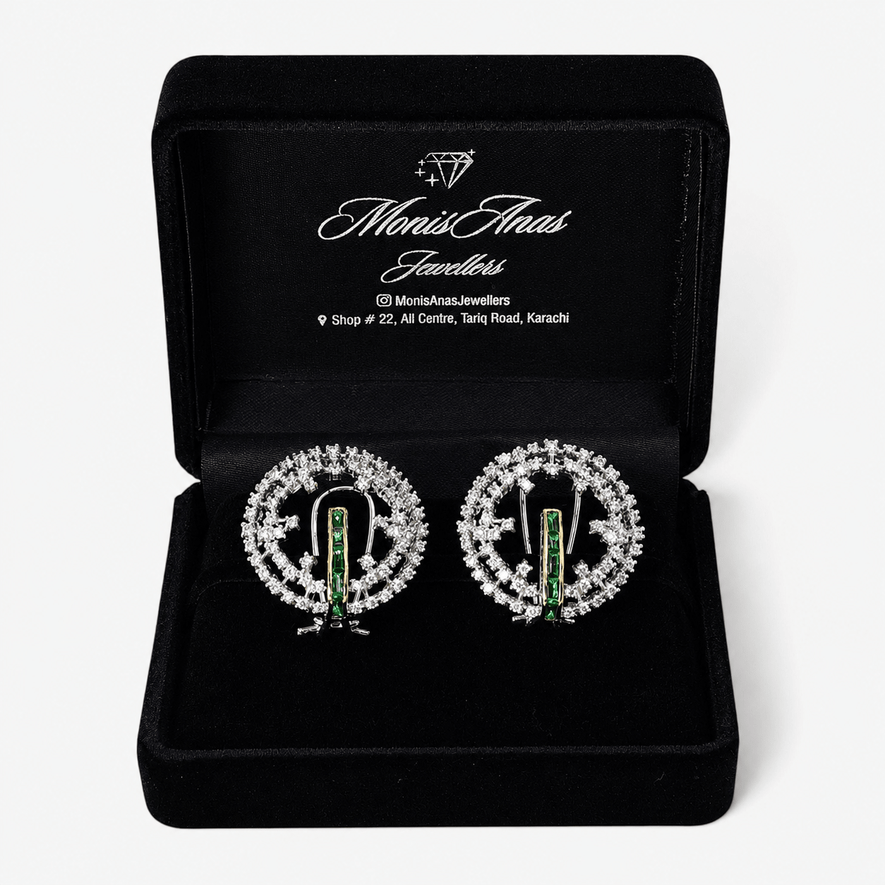 Emerald Orbit Studs - Monis Anas Jewellers