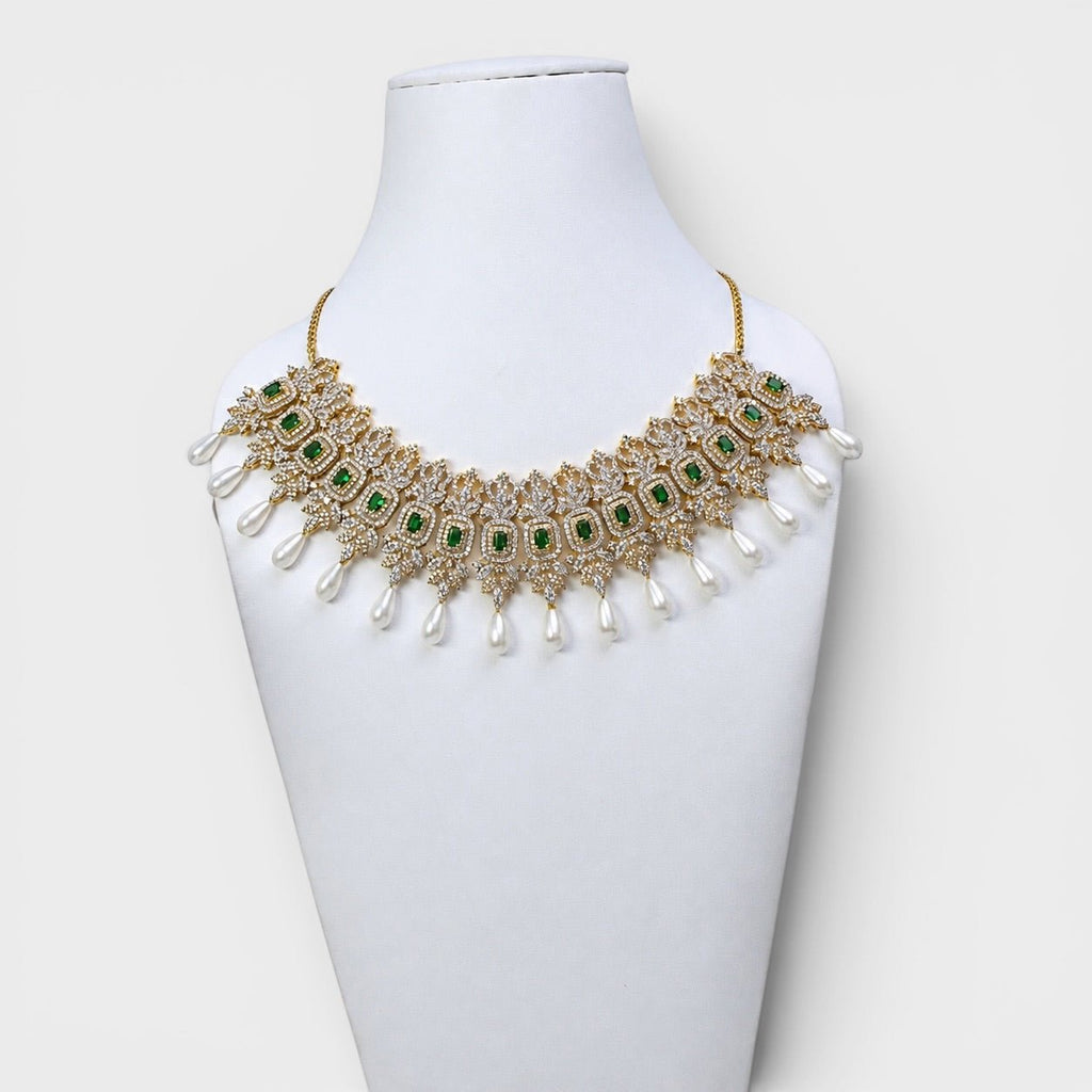 Emerald Royale Bridal Necklace & Earring Set - Monis Anas Jewellers