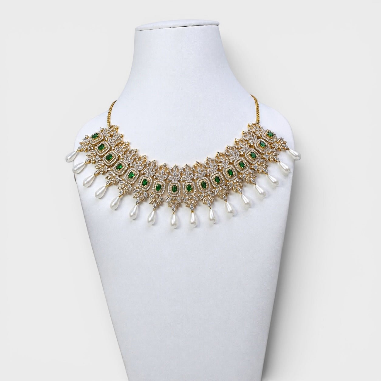 Emerald Royale Bridal Necklace & Earring Set - Monis Anas Jewellers