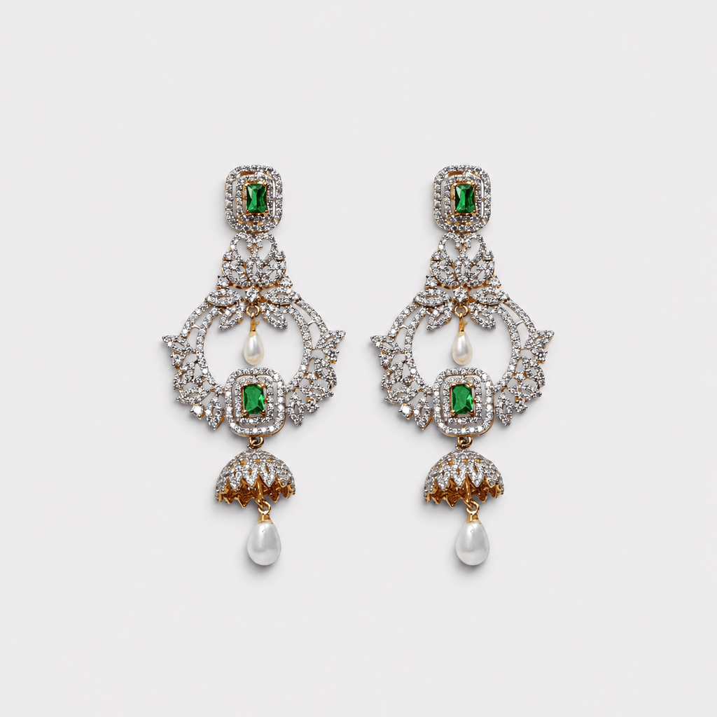 Emerald Royale Bridal Necklace & Earring Set - Monis Anas Jewellers