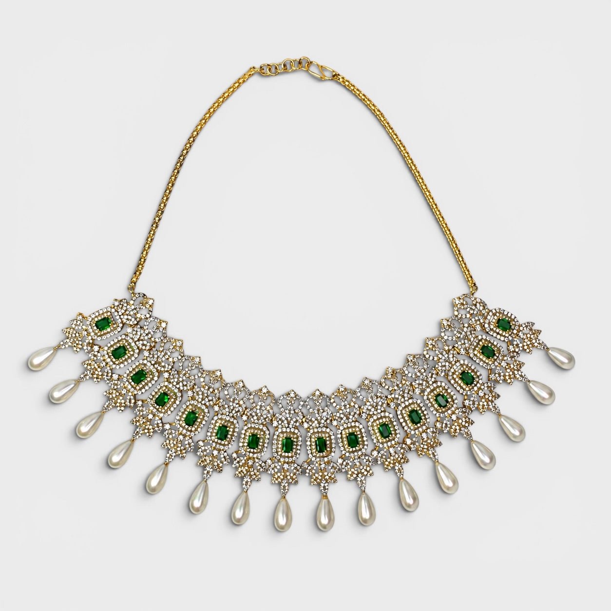 Emerald Royale Bridal Necklace & Earring Set - Monis Anas Jewellers