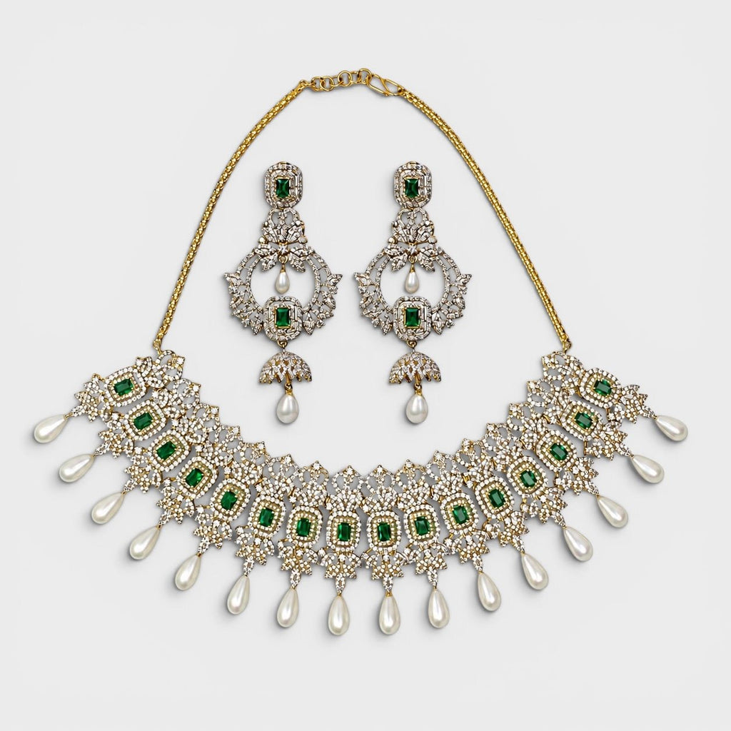 Emerald Royale Bridal Necklace & Earring Set - Monis Anas Jewellers