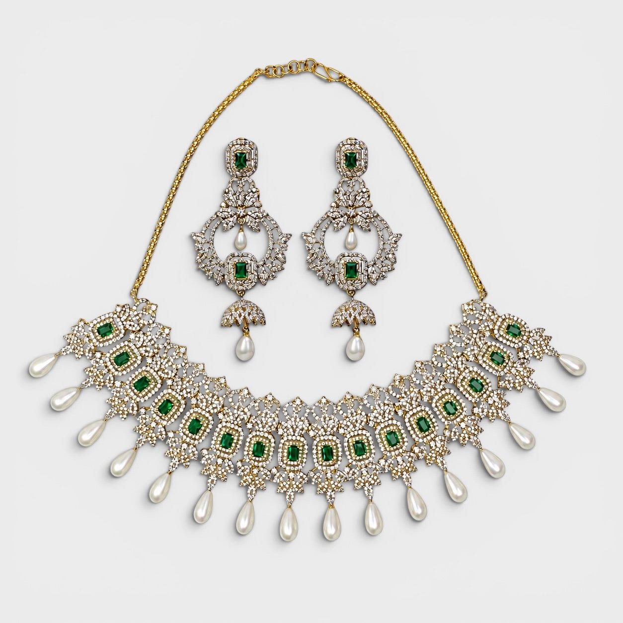 Emerald Royale Bridal Necklace & Earring Set - Monis Anas Jewellers